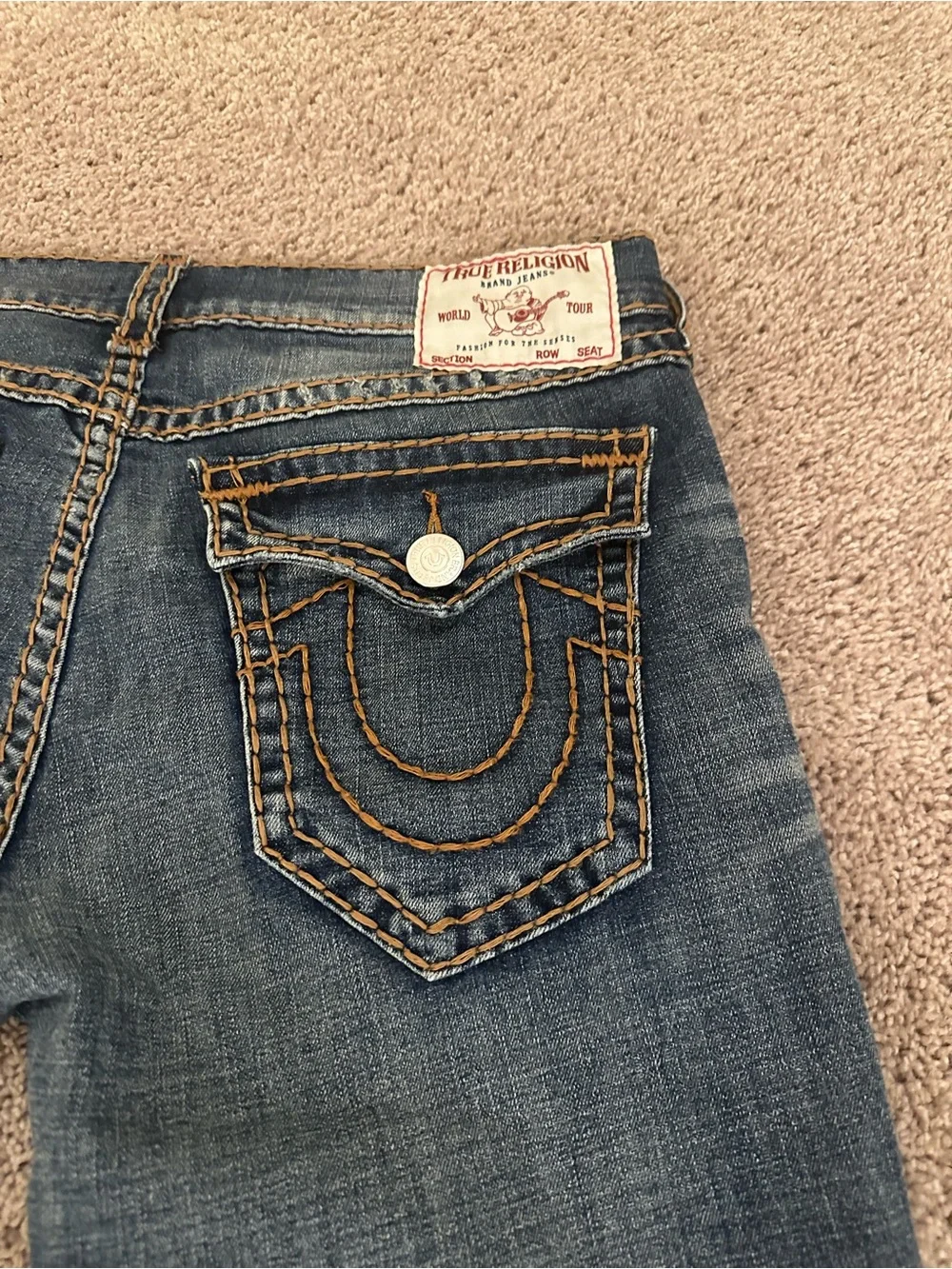 True Religion Men’s Blue Denim Jeans - Classic Pocket Stitch